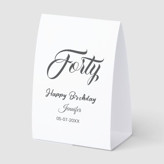 Plaque De Table 40th forty letterbirthday add name date year gray  (Recto)