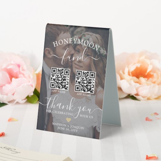 Plaque De Table 4 QR Codes 2 Photo Mobile App Honeymoon Fund (In SItu (Mariage))
