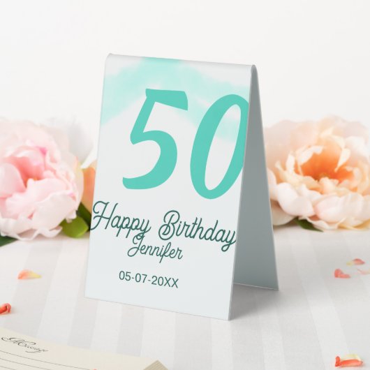 Plaque De Table 50e anniversaire ajouter nom date année vert paste (In SItu (Mariage))