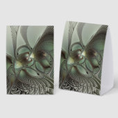 Plaque De Table Abstract Olive Sage Green Gray Fractal Art Fantasy (Recto/verso)