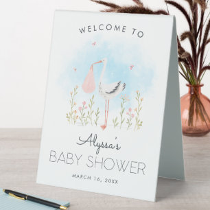 Plaque De Table Accueil Baby shower de cigognes d'aquarelle mignon