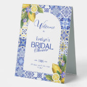 Plaque De Table Accueil de Fête de Fiançailles avec Carreaux Bleus (Recto)