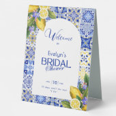 Plaque De Table Accueil de Fête de Fiançailles avec Carreaux Bleus (Verso)