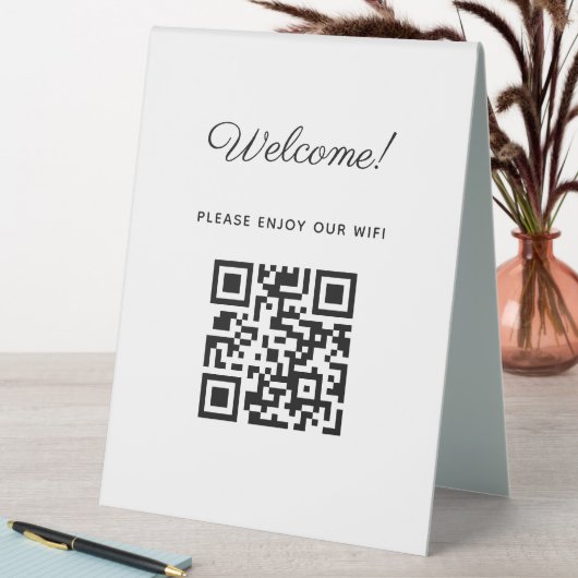 Plaque De Table Affiche de bienvenue WIFI avec code QR (En SItu (Tableau))
