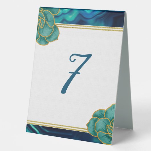 Plaque De Table Agate florale turquoise et bleu (Recto)