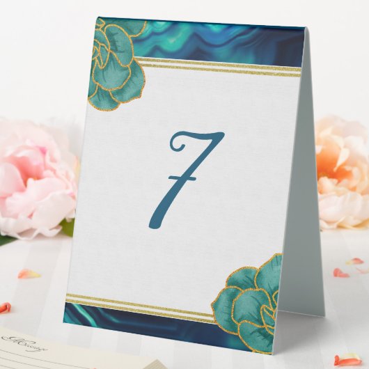 Plaque De Table Agate florale turquoise et bleu (In SItu (Mariage))