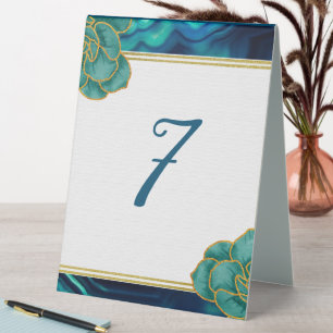 Plaque De Table Agate florale turquoise et bleu