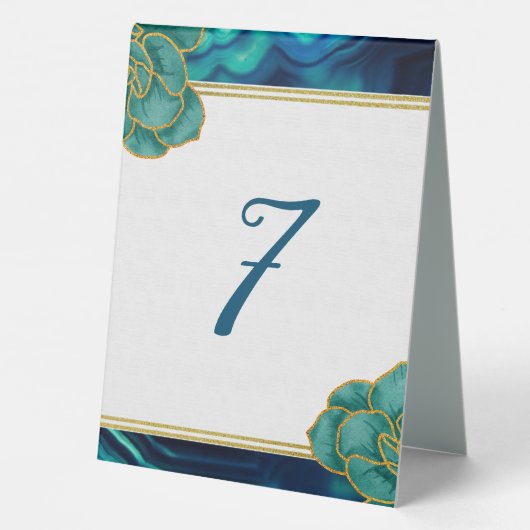 Plaque De Table Agate florale turquoise et bleu (Verso)