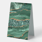 Plaque De Table Agate Green Gold Parties scintillant Geode Marbre  (Verso)