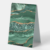 Plaque De Table Agate Green Gold Parties scintillant Geode Marbre  (Recto)