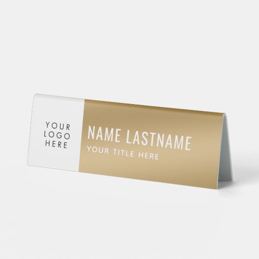Plaque De Table Ajouter Logo Faux Gold Elegant Clean Simple Nom Ti (Verso)