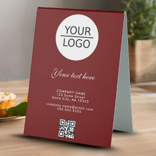 Plaque De Table Ajouter Logo QR Code Custom Text Company Red