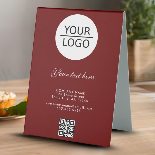 Plaque De Table Ajouter Logo QR Code Custom Text Company Red