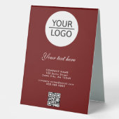 Plaque De Table Ajouter Logo QR Code Custom Text Company Red (Recto)