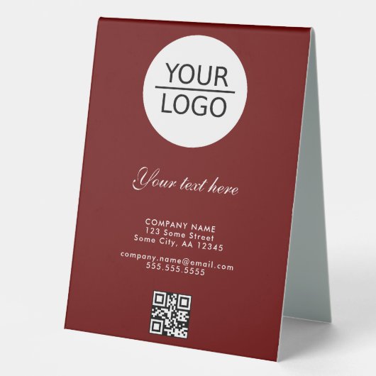 Plaque De Table Ajouter Logo QR Code Custom Text Company Red (Recto)