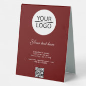 Plaque De Table Ajouter Logo QR Code Custom Text Company Red (Verso)