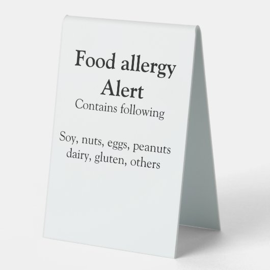 Plaque De Table Alerte d'allergie alimentaire ajouter le nom texte (Recto)