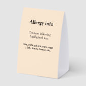 Plaque De Table Alerte d'allergie alimentaire ajouter un nom aux a (Verso)