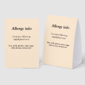 Plaque De Table Alerte d'allergie alimentaire ajouter un nom aux a (Recto/verso)