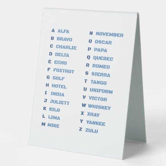 Plaque De Table Alphabet phonétique A-Z de l'OTAN Communication mi (Recto)
