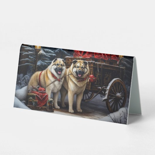 Plaque De Table American Akita Snowy Sleigh Ride Décor de Noël (Recto)