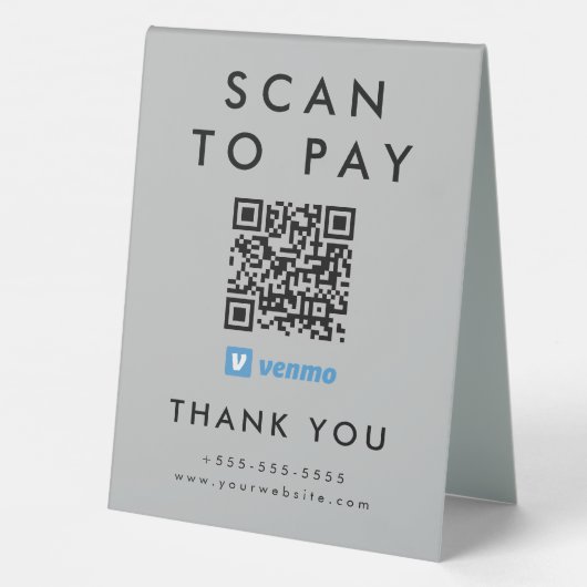 Plaque De Table Analyse professionnelle pour payer Venmo QR Code g (Verso)