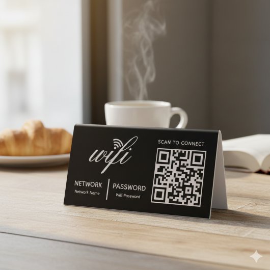 Plaque De Table Analyse Wi-Fi de code QR pour connecter le noir de