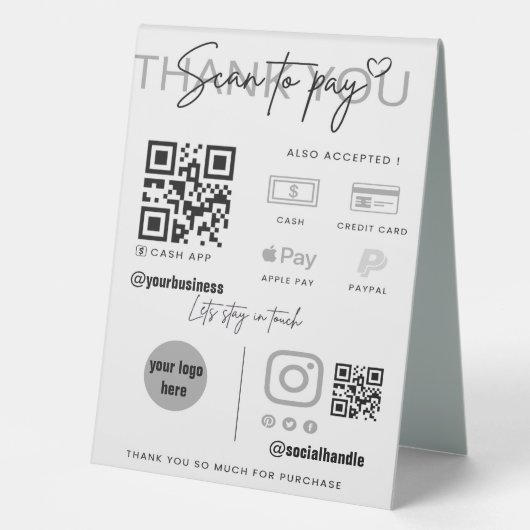 Plaque De Table Analyser pour payer QR Code de l'entreprise Signal (Recto)