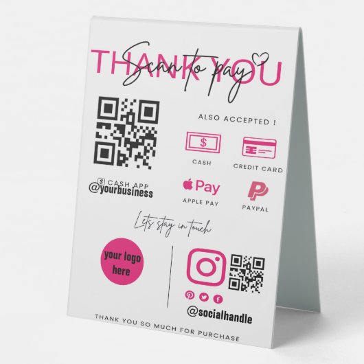 Plaque De Table Analyser pour payer QR Code de l'entreprise Signal (Verso)