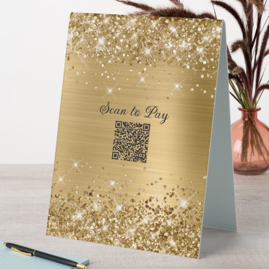 Plaque De Table Analyser pour payer QR Code Glittery Gold Glam (En SItu (Tableau))