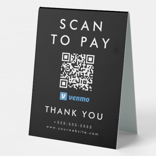 Plaque De Table Analyser professionnel pour payer Venmo QR Code no (Verso)