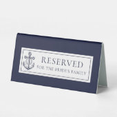 Plaque De Table Ancre Bleue Marine Mariage nautique Réservé (Verso)