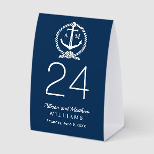Plaque De Table Ancre de mariage bleu marine nautique monogramme