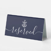 Plaque De Table Ancre nautique Marine Bleu Script réservé (Verso)