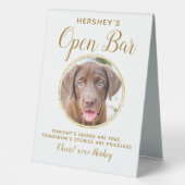 Plaque De Table Animaux Mariages Open Bar Chien Photo Élégant Bois (Recto)