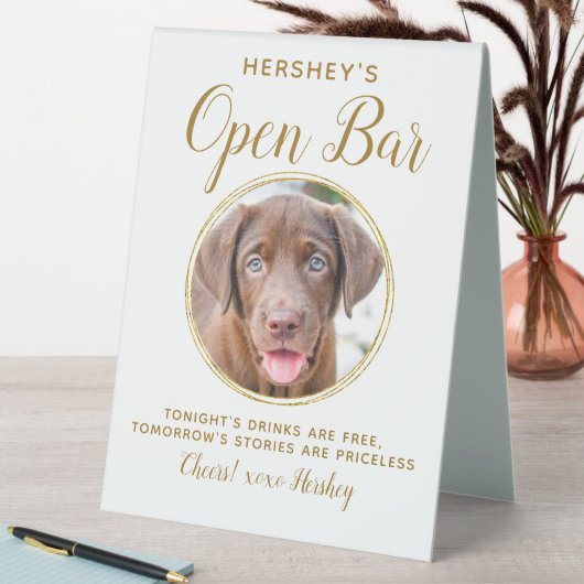 Plaque De Table Animaux Mariages Open Bar Chien Photo Élégant Bois (En SItu (Tableau))