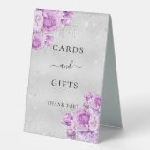 Plaque De Table Anniversaire argent rose violet fleurs cartes cade (Recto)