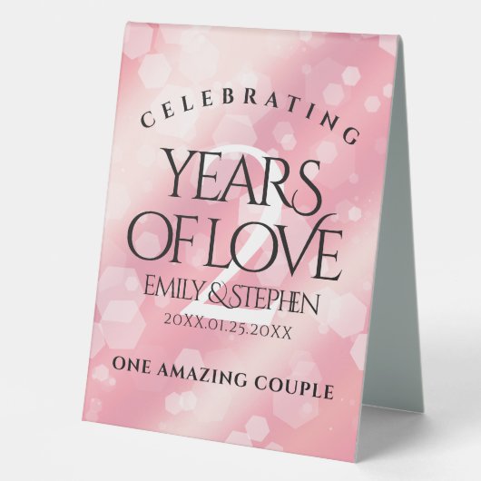 Plaque De Table Anniversaire Mariage élégant du 2e Rose Quartz (Recto)