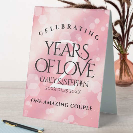 Plaque De Table Anniversaire Mariage élégant du 2e Rose Quartz (En SItu (Tableau))