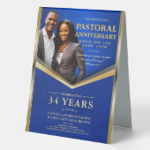Plaque De Table Anniversaire pastoral Bleu & Or Frame Church (Recto)
