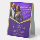 Plaque De Table Anniversaire pastoral Purple & Gold Frame Church (Recto)