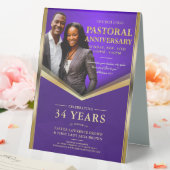 Plaque De Table Anniversaire pastoral Purple & Gold Frame Church (In SItu (Mariage))