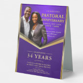 Plaque De Table Anniversaire pastoral Purple & Gold Frame Church (Verso)