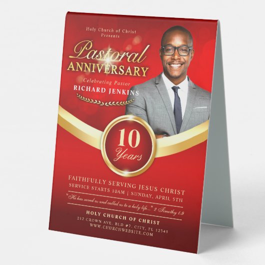 Plaque De Table Anniversaire pastoral Red & Gold Church Événement (Verso)