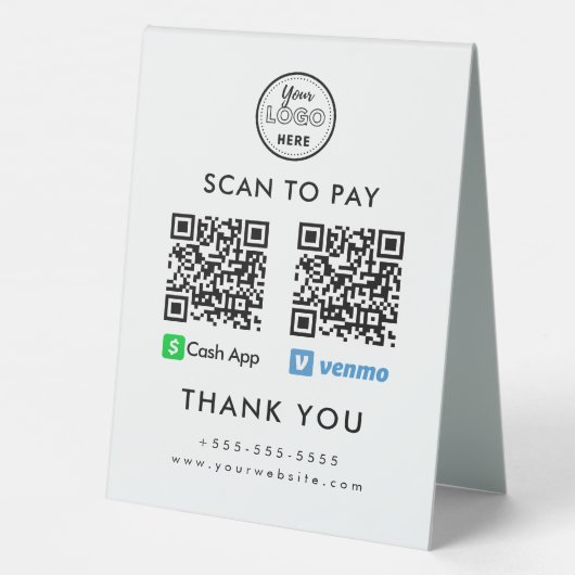 Plaque De Table Application de trésorerie professionnelle Venmo QR (Verso)