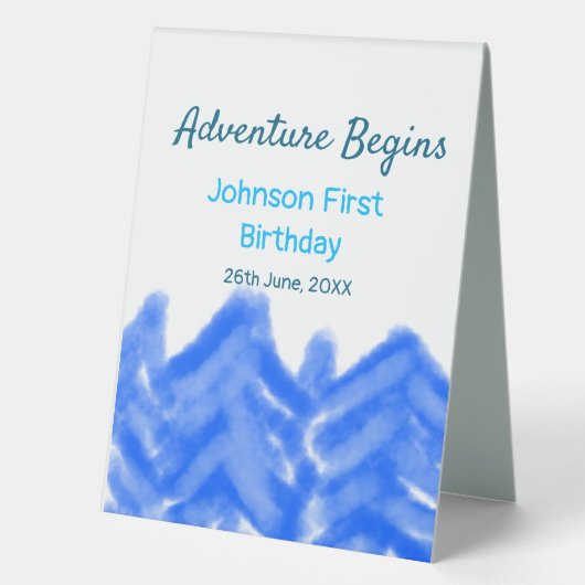 Plaque De Table Aqua blue Adventure commence 1er anniversaire mont (Recto)