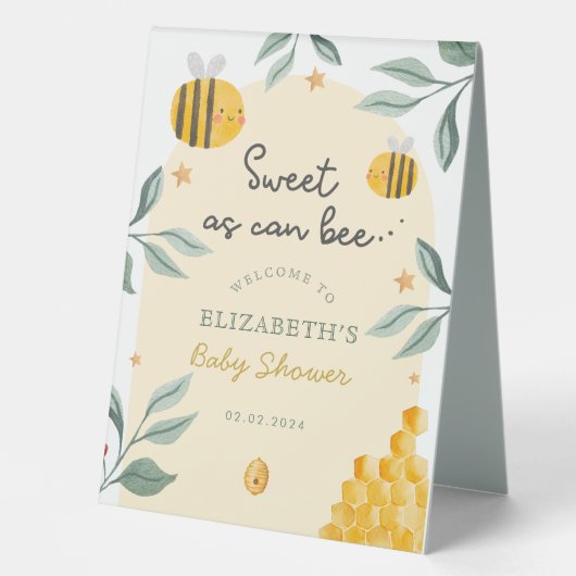 Plaque De Table Aquarelle Bee Honey Baby shower doux Bienvenue (Recto)