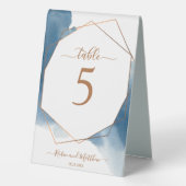 Plaque De Table Aquarelle bleue Numéro de Mariage de cuivre géomét (Verso)