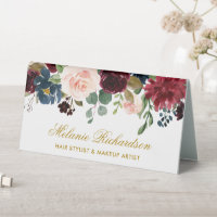 Aquarelle Burgundy Blue Floral Gold Name Sign