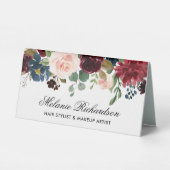 Plaque De Table Aquarelle Burgundy Blue Floral Name Sign (Verso)